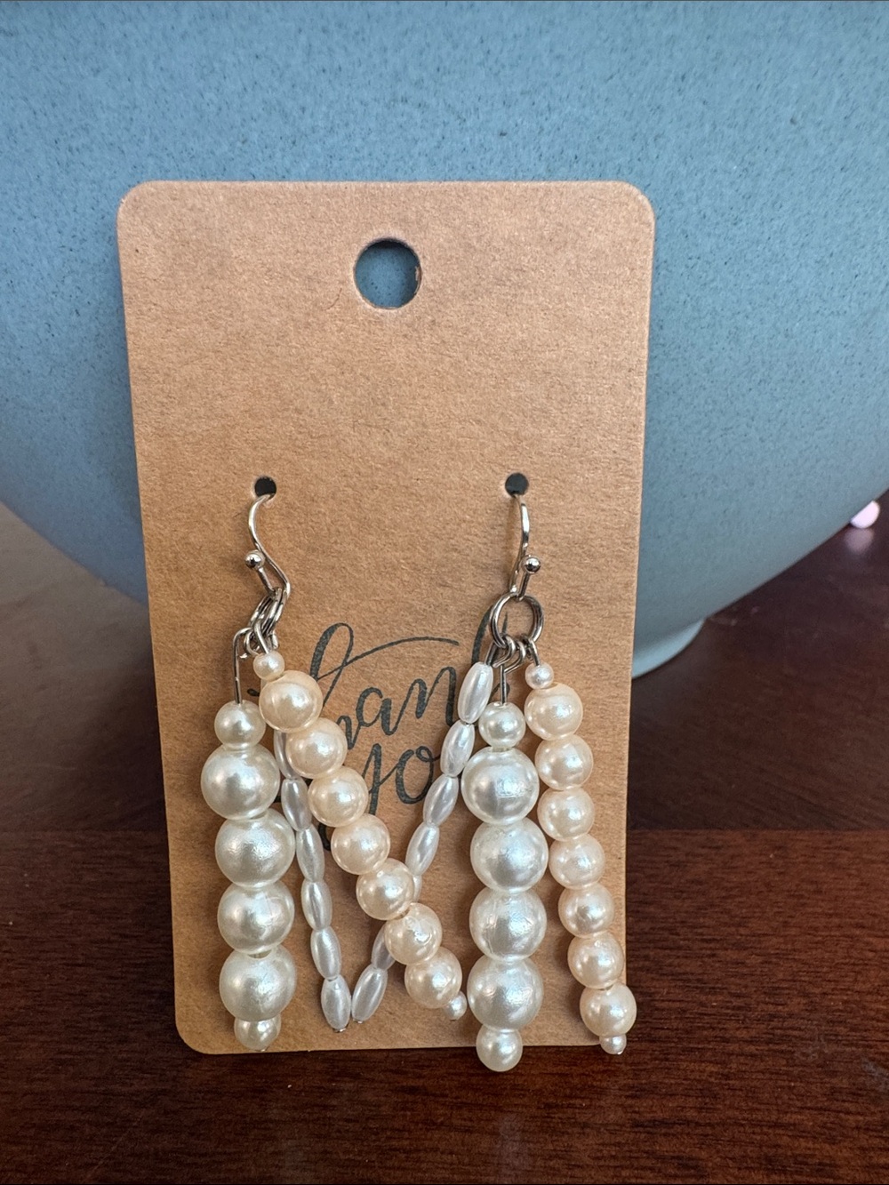 Hand Crafted Pearl Cluster Drop Earrings - Cream Pearlescent